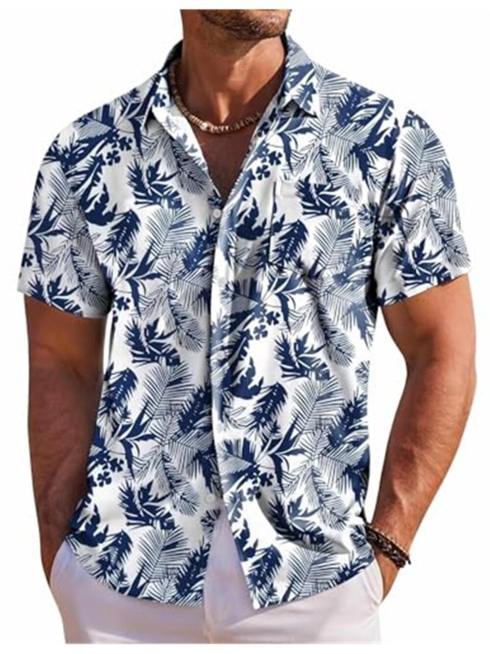 Mens Hawaiian Shirt Short Sleeve Floral Button Down Tropical Beach Vacation Palm